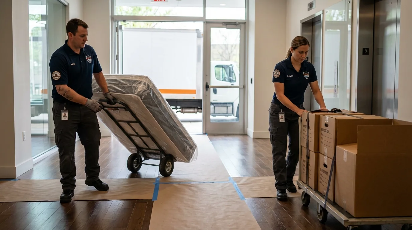 Professional apartment movers loading elevator in Silver Springs, FL